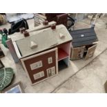 THREE VINTAGE WOODEN DOLLS HOUSES AND AN ASSORTMENT OF FURNITURE