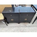 A PAIR OF BLACK ORIENTAL STYLE BEDSIDE CABINETS