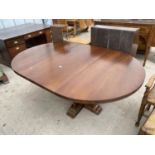 A SPANISH MAHOGANY D-END DINING TABLE, 47.5" X 47" (EXTRA LEAF 23.5")