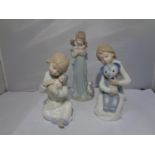 THREE FIGURINES OF GIRLS TO INCLUDE LLADRO AND ZAPHIR