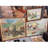 THREE FRAMED PRINTS TO INCLUDE TWO WATER SCENES AND A MARKET SCENE