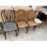 TWO WHEEL BACK WINDSOR CHAIRS, SIMILAR CHAIR AND BEDROOM CHAIR