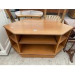 A RETRO TEAK CORNER TV/VIDEO UNIT, 39.5" WIDE