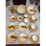 VARIOUS PIECES OF ROYAL DOULTON HORSE AND CARRIAGE TEASET TO INCLUDE TRIOS, BOWL, POT ETC