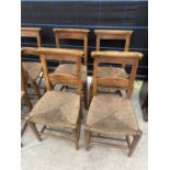 FOUR BEECH FRAMED CHAPEL CHAIRS WITH RUSH SEATS