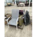 AN ASSORTMENT OF HOUSEHOLD CLEARANCE ITEMS TO INCLUDE A MIRROR, SUITCASE AND GARDEN CHAIRS ETC