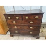 A 19TH CENTURY MAHOGANY CHEST OF TWO SHORT AND THREE LONG GRADUATED DRAWERS, 46.5" WIDE