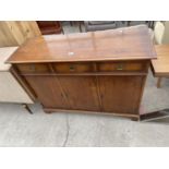 A MODERN YEW WOOD SIDEBOARD, 46.5" WIDE