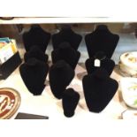 TEN BLACK SHOP NECKLACE DISPLAY STANDS TO INCLUDE THREE LARGE, THREE MEDIUM, THREE SMALL AND ONE