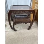 TWO ORIENTAL HARDWOOD COFFEE TABLES WITH CARVED PRUNUS DECORATION