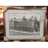 A FRAMED BLACK AND WHITE SKETCH OF FARNWORTH GRAMMAR SCHOOL 129/500