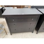 A MODERN BLACK THREE DRAWER CHEST, 43" WIDE