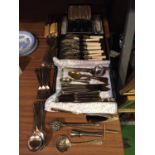 A SELECTION OF VINTAGE FLATWARE TO INCLUDE SOME BOXED SETS - FISH CUTLERY AND COFFEE SPOONS