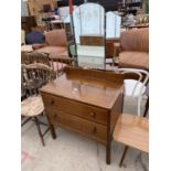 A MID 20TH CENTURY OAK TWO DRAWER DRESSING TABLE WITH TRIPLE MIRROR