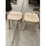 A PAIR OF FOUR LEGGED PINE STOOLS