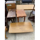 A MAHOGANY DROP-LEAF TABLE, COFFEE TABLE AND LAMP TABLE