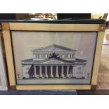 A FRAMED PICTURE SHOWING THE BOLSHOI THEATRE MOSCOW SIGNED 1990