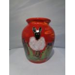 AN ANITA HARRIS SHEEP VASE WITH GOLD SIGNATURE TO THE BASE