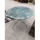 A METAL GARDEN BISTRO TABLE