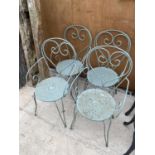 A GROUP OF FOUR DECORATIVE ALLOY BISTRO CHAIRS