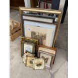 AN ASSORTMENT OF FRAMED PRINTS AND PICTURES TO INCLUDE FRAMED PRESSED FLOWERS AND A FRAMED BUTTERFLY