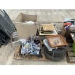 AN ASSORTMENT OF HOUSEHOLD CLEARANCE ITEMS TO INCLUDE DVDS, A LOFT LADDER AND A FIRE FRONT ETC