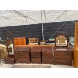 A ROSSMORE FURNITURE BEDROOM SUITE COMPRISING DRESSING TABLE, CHEST OF DRAWERS, TWO LOCKERS AND A