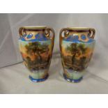 A PAIR OF MATCHING NORITAKE VASES