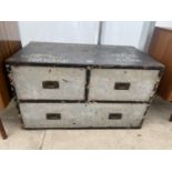 A VICTORIAN PINE CAMPAIGN CHEST WITH TWO SHORT AND ONE LONG DRAWER, WITH BRASS MILITARY STYLE