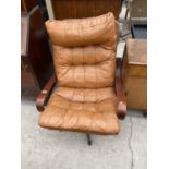 A MODERN FAUX LEATHER BUTTON BACK EASY CHAIR