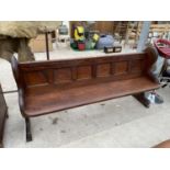 A VICTORIAN PITCH PINE PEW, 70" WIDE