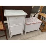 A LLOYD LOOM STYLE BEDSIDE LOCKER AND OTTOMAN