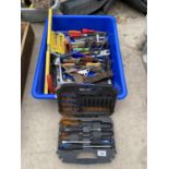 AN ASSORTMENT OF HAND TOOLS TO INCLUDE PLIERS, RASPS AND SCREW DRIVERS ETC