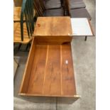 A RETRO CHIPPY YEW WOOD TELEPHONE TABLE WITH MEMORY SLIDE