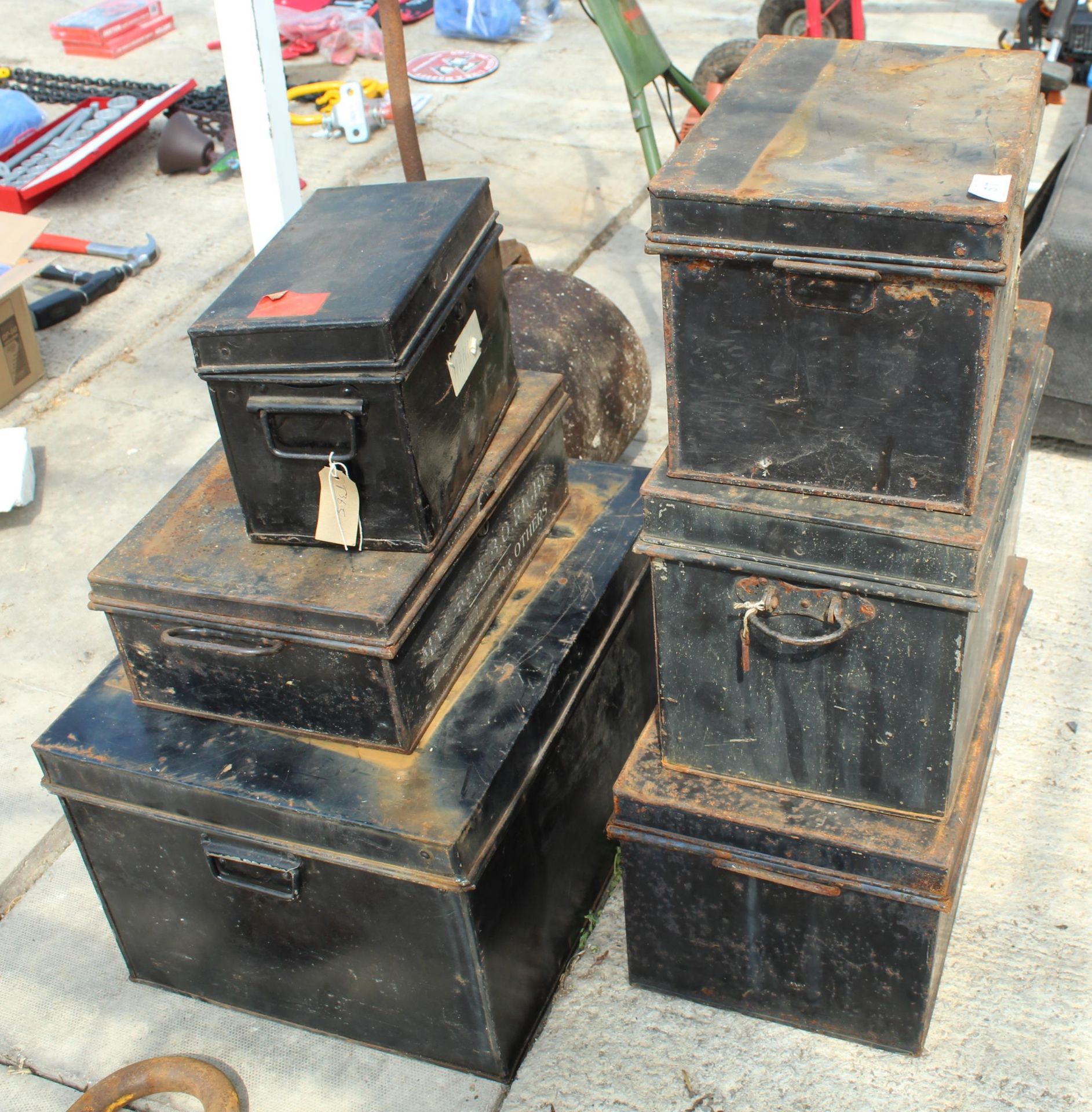 A COLLECTION OF SIX VINTAGE DEED BOXES NO VAT