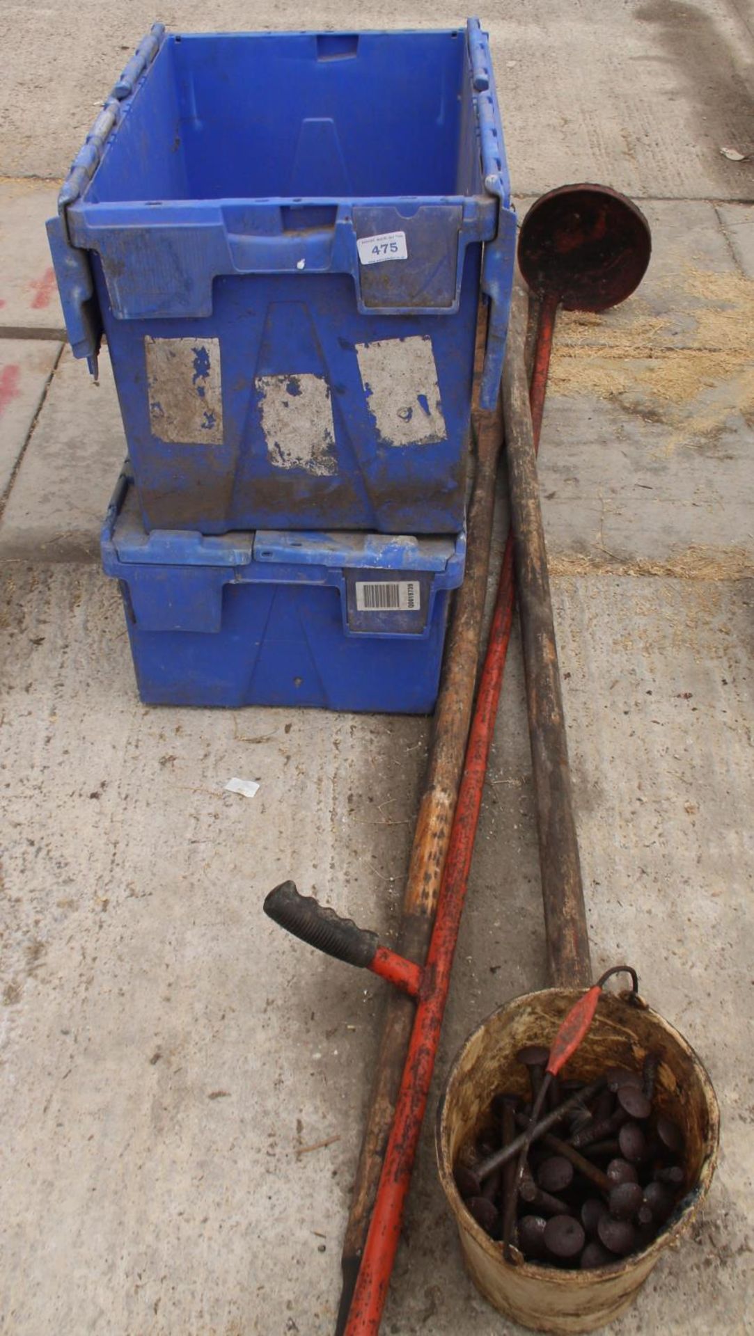 A PAIR OF VINTAGE BOAT OARS , A BUCKET OF BOLTS ETC NO VAT