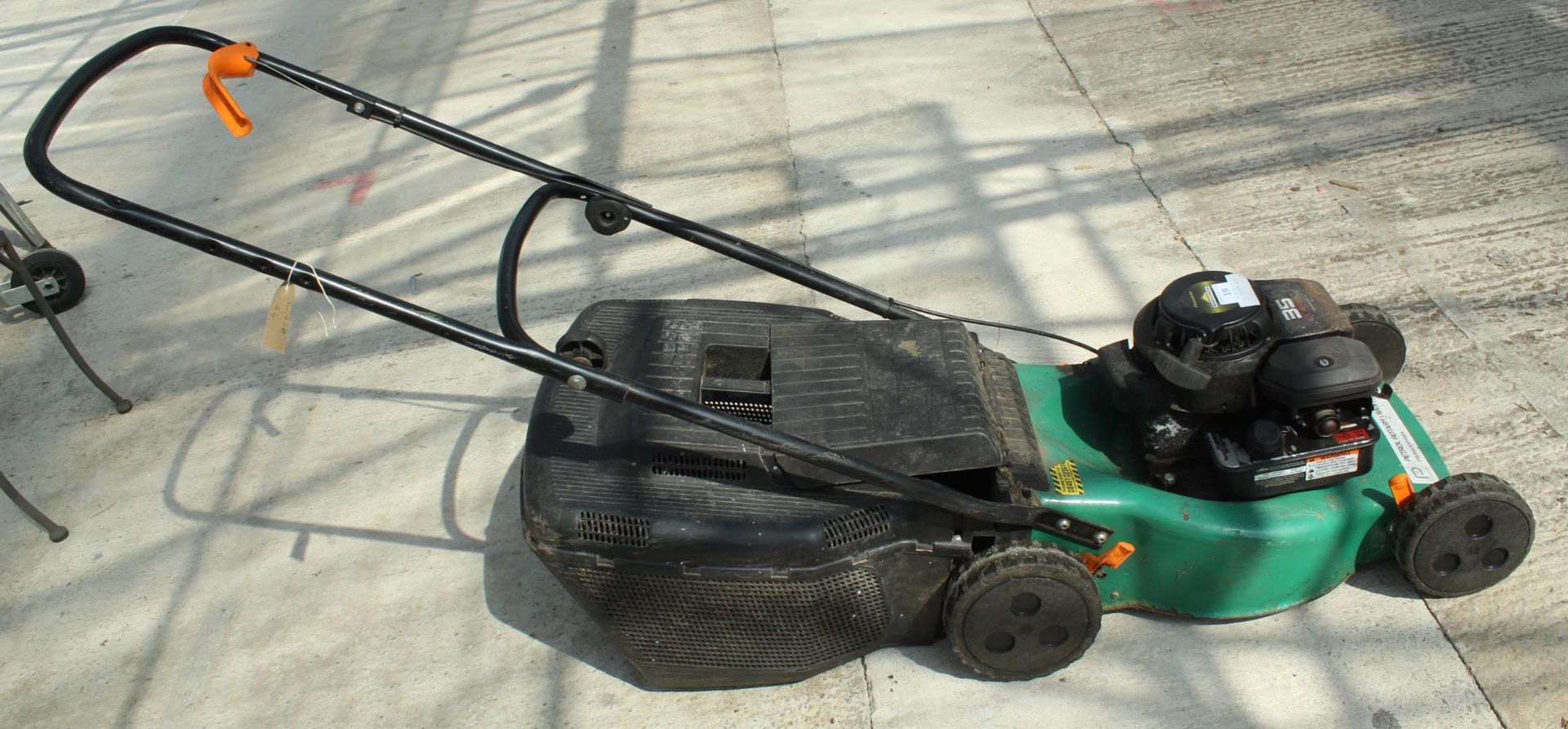 GREEN PETROL ROTARY LAWN MOWER & BOX NO VAT