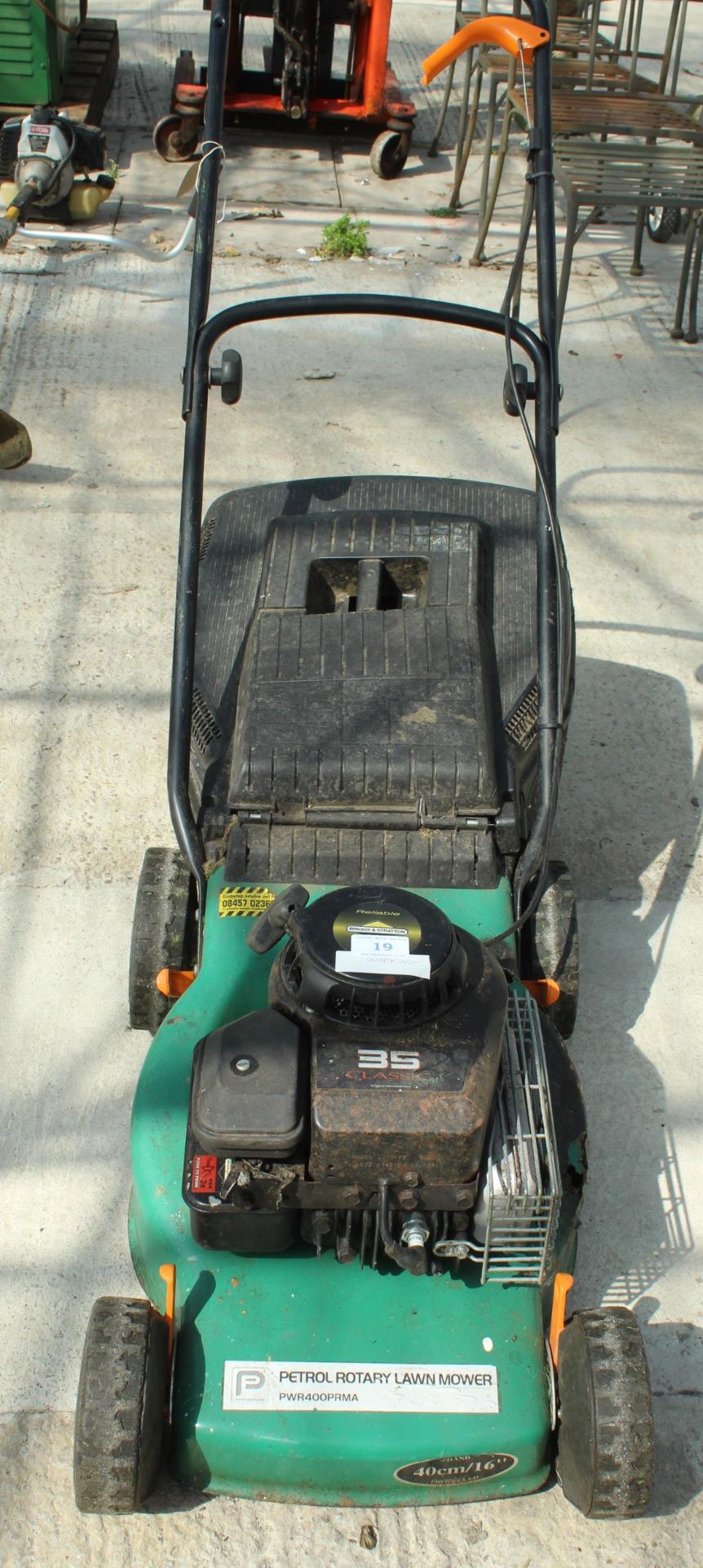 GREEN PETROL ROTARY LAWN MOWER & BOX NO VAT - Image 2 of 2