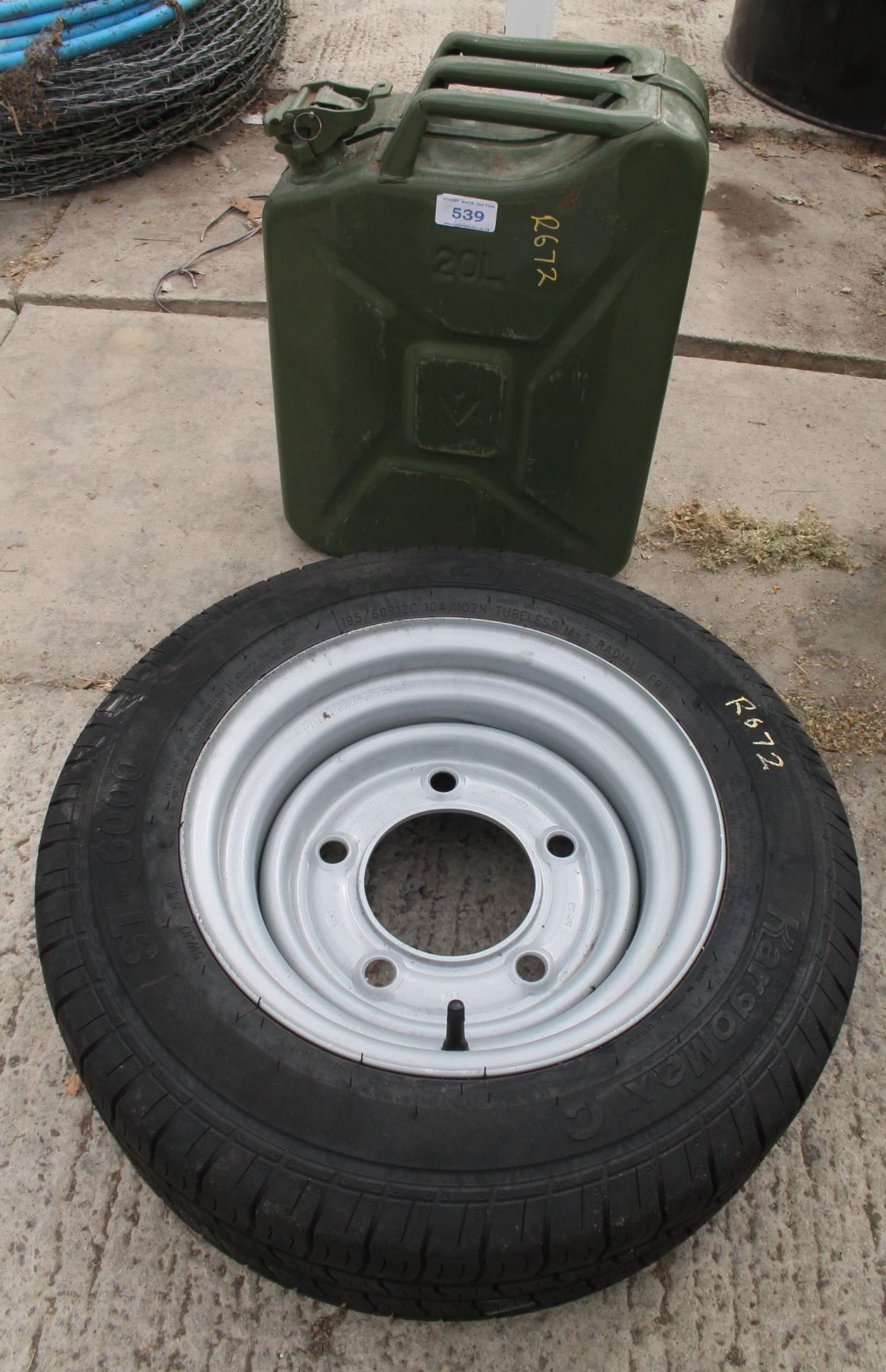 A 20L JERRY CAN AND A FURTHER NEW SPARE WHEEL AND TYRE 195 60R 12 -ST6000 GT RADIAL NO VAT
