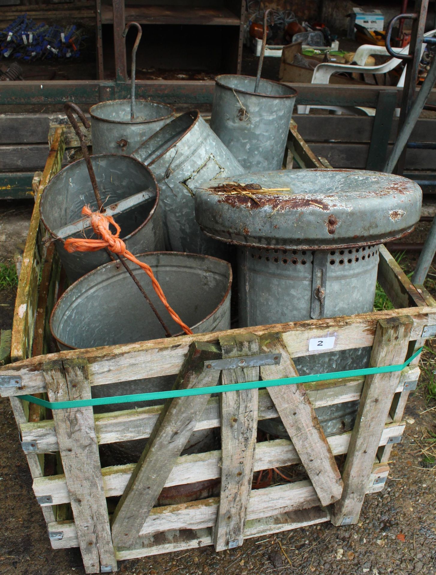 WOODEN CRATE OF POULTRY FEEDERS & DRINKERS + VAT