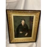A LATE 19TH CENTURY GILT FRAME AND GLAZED OIL ON CANVAS OF A SEATED LADY CANVAS 48CM X 39CM