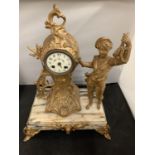 AN ORNATE METAL AND MARBLE CLOCK (A/F)