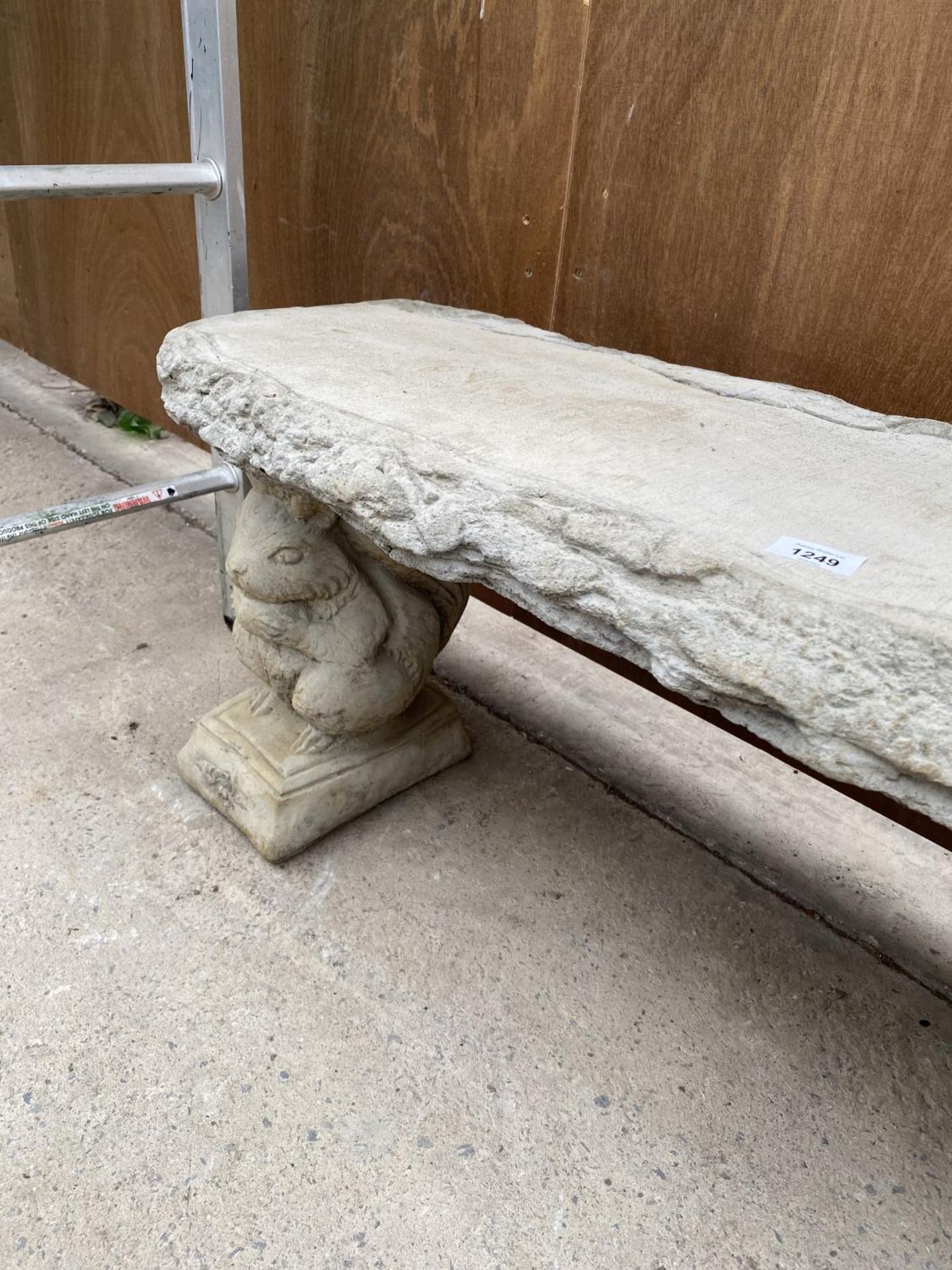 A STONE EFFECT GARDEN BENCH WITH SQUIRREL PEDASTEL BASE - Image 4 of 4