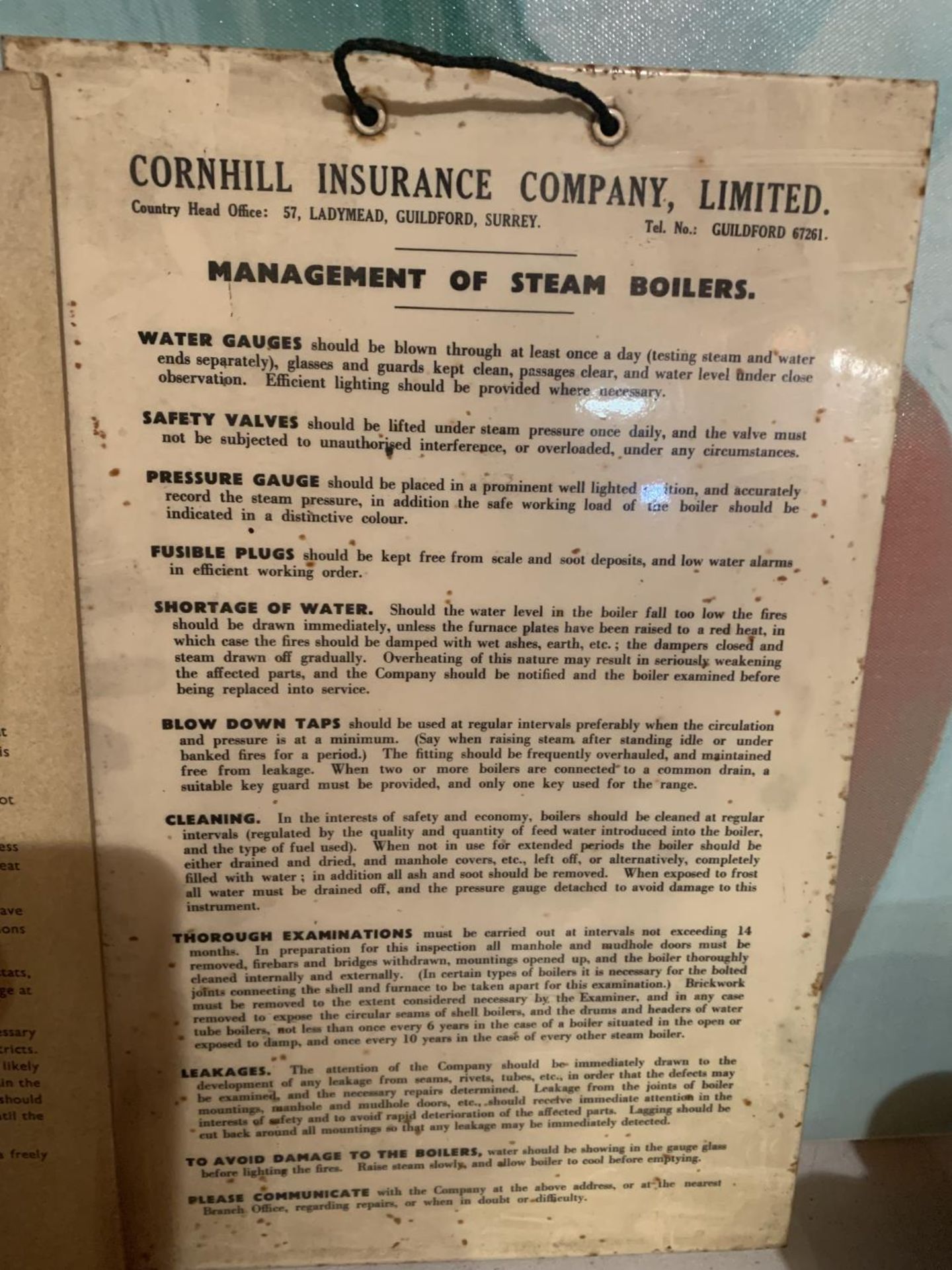 THREE VINTAGE NOTICES CORNHILL INSURANCE COMPANY MANAGEMENT OF A STEAM BOILER - Image 2 of 3