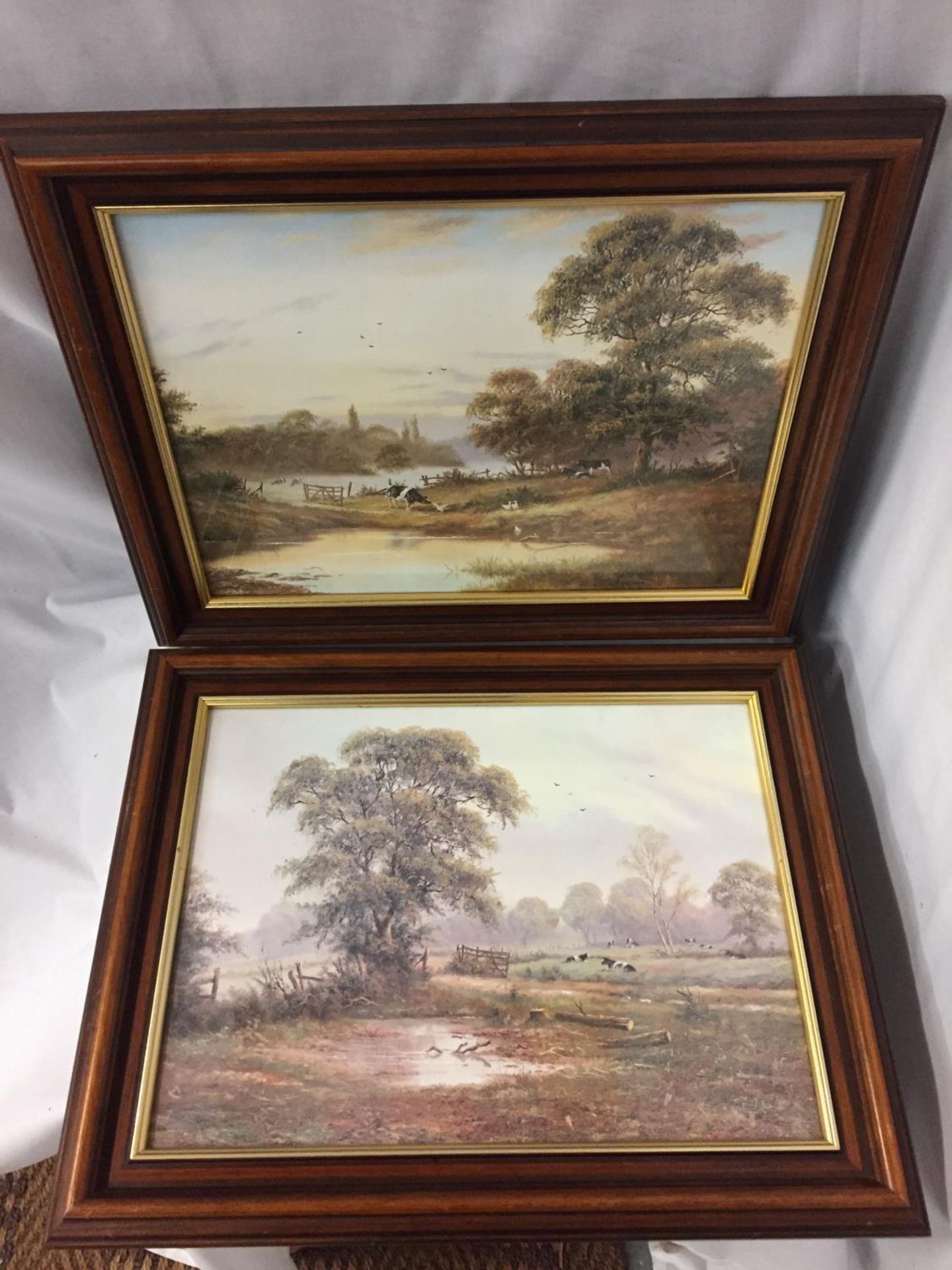 TWO WOODEN FRAMED PRINTS ENTITLED 'RESTFUL AFTERNOON' AND 'INQUISITIVE FRIENDS'