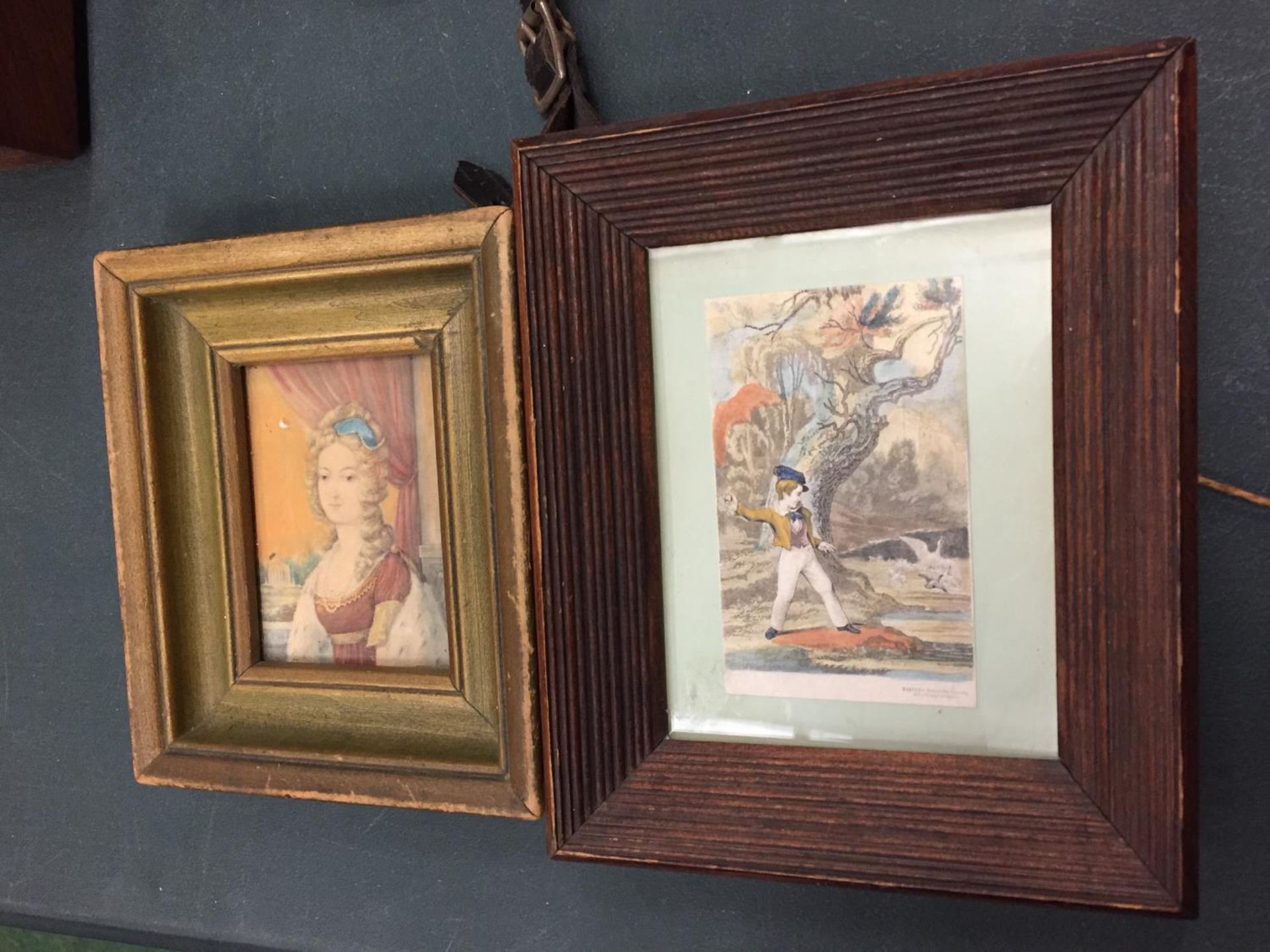 TWO WOODEN FRAMED PRINTS TO INCLUDE A YOUNG GIRL AND A BOY THROWING STONES IN THE SEA - Image 2 of 2