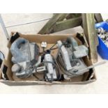 AN ASSORTMENT OF ELECTRIC HAND TOOLS TO INCLUDE A SANDER, A BOSCH RIP SAW AND A BOSCH WOOD PLANE