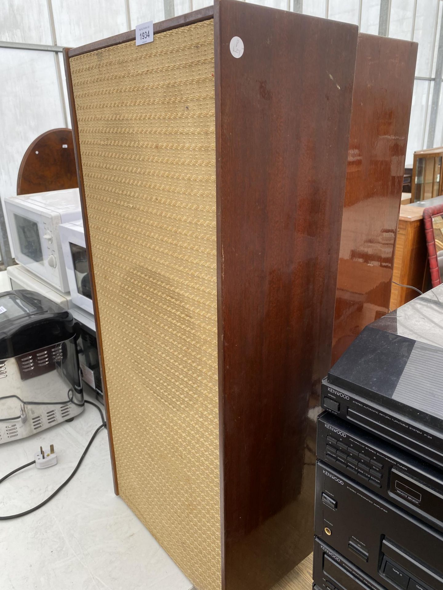 A PAIR OF TALL WOODEN SPEAKERS - Image 2 of 2