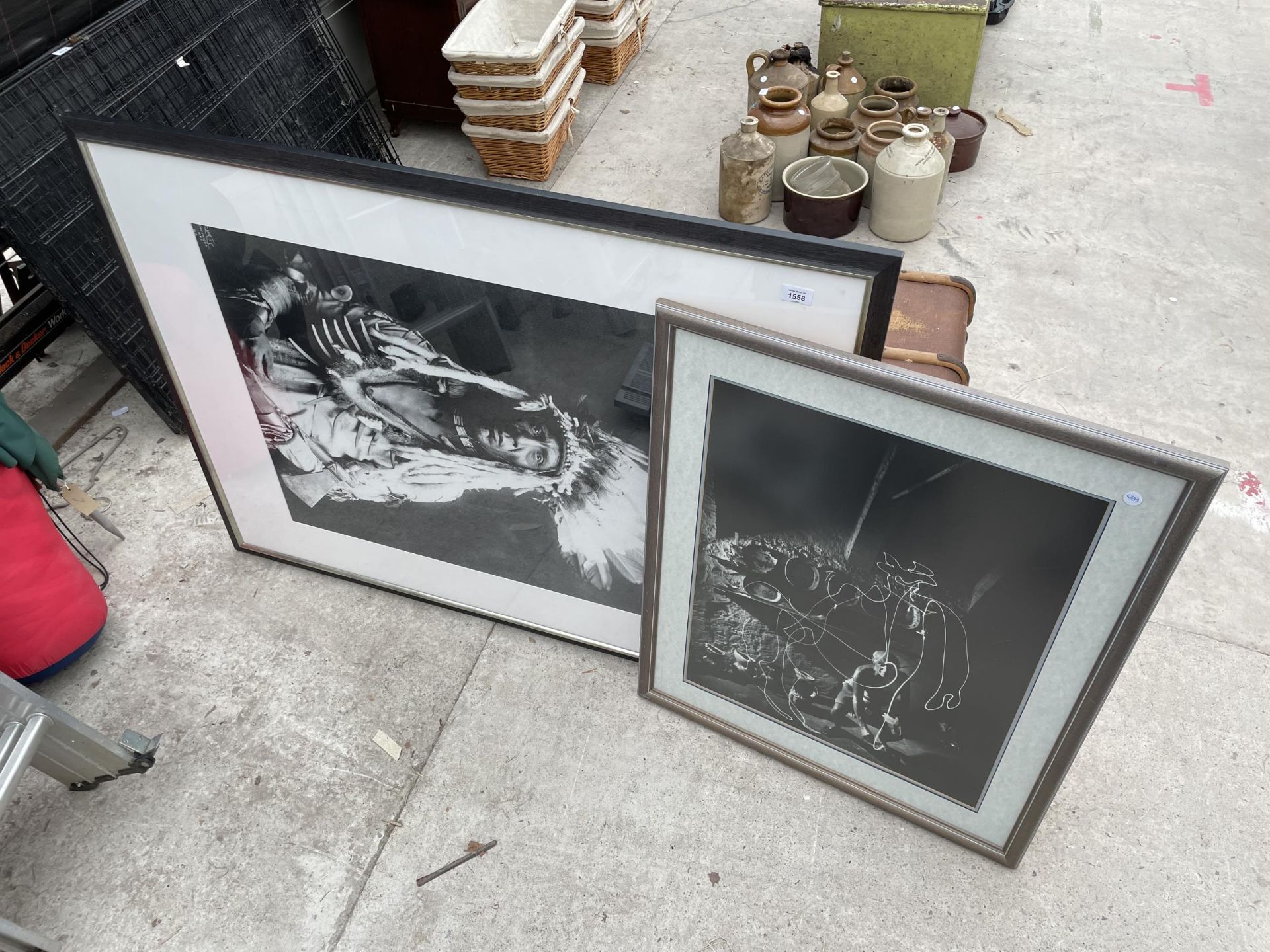 TWO LARGE FRAMED PRINTS TO INCLUDE ONE OF A NATIVE AMERICAN