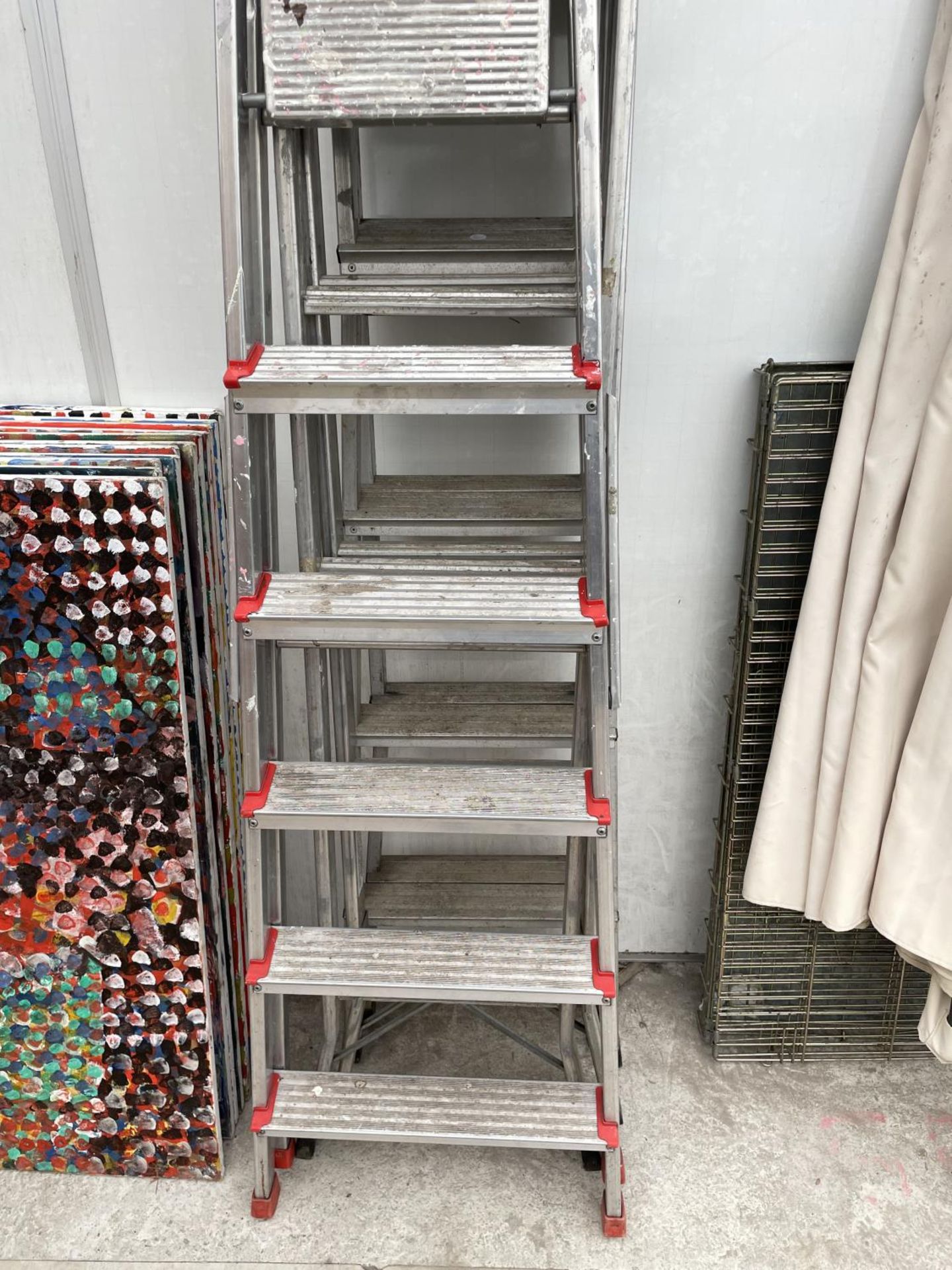 A FIVE RUNG ALLUMINIUM STEP LADDER AND TWO THREE WAY COMBINATION LADDERS - Image 2 of 4